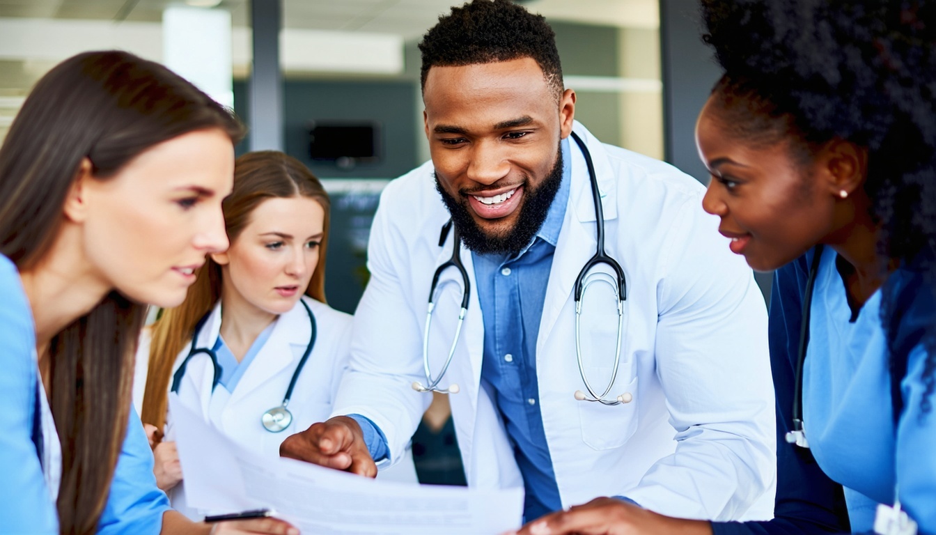 A confident healthcare provider reviewing credenti
